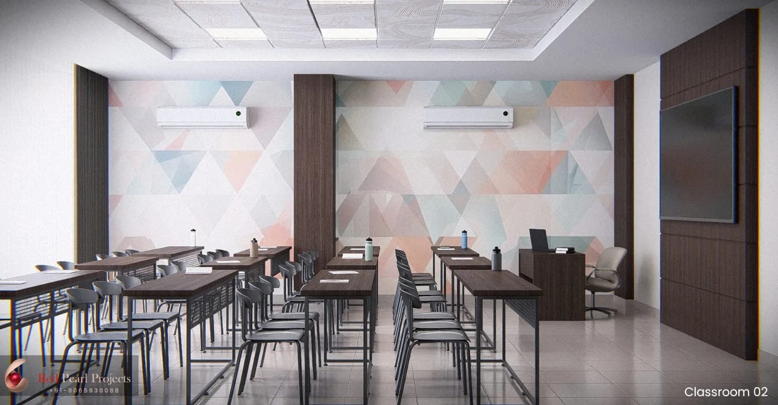 Architectural visualization of a colorful classroom for foundation students