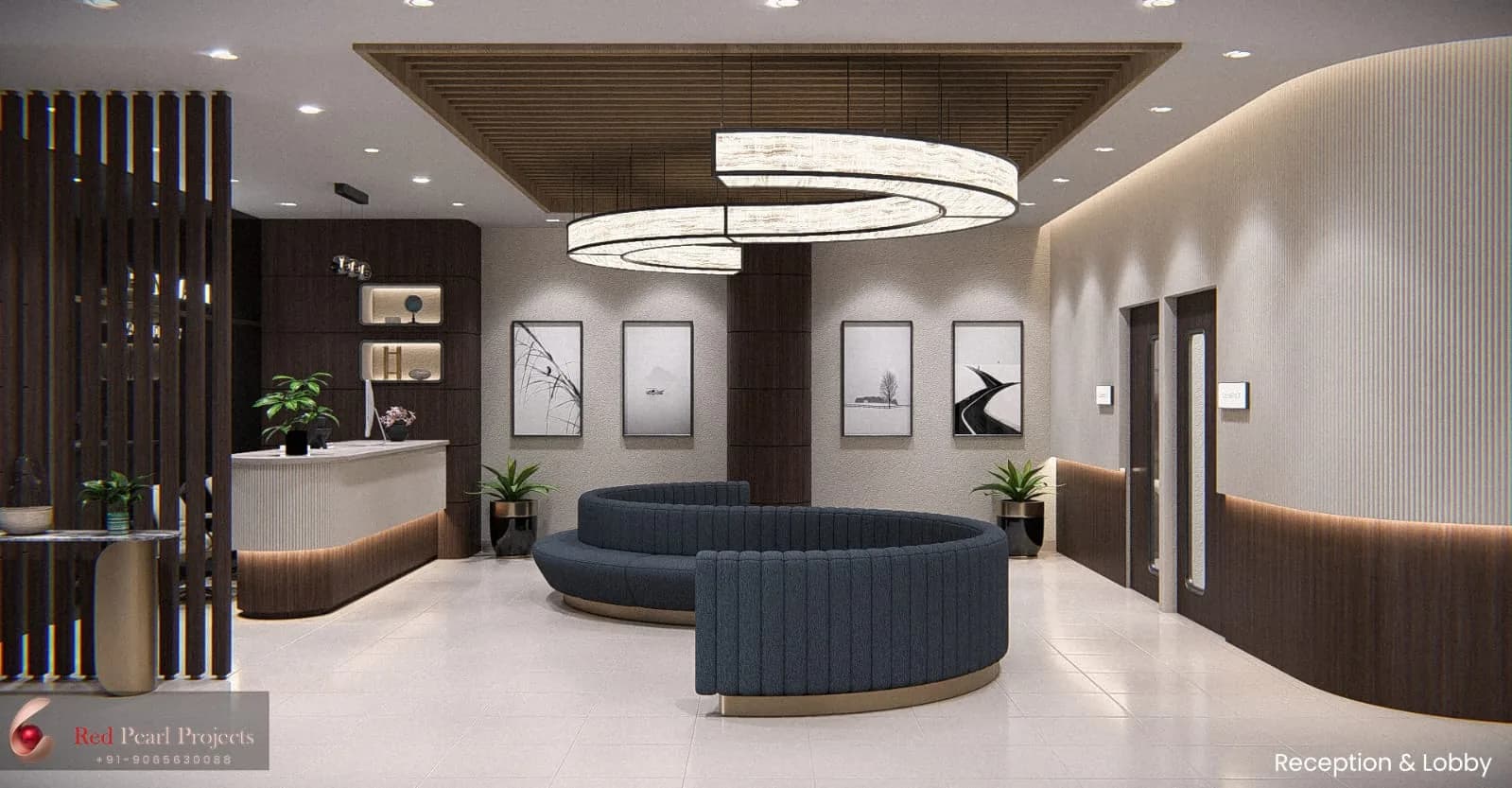 Architectural visualization of the JW PRIME reception lounge