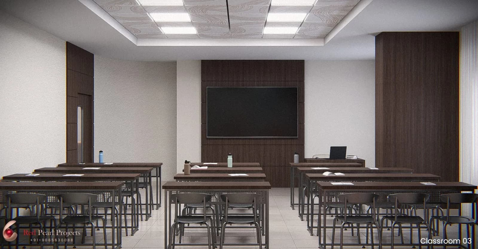 Architectural visualization of a JW PRIME smart classroom
