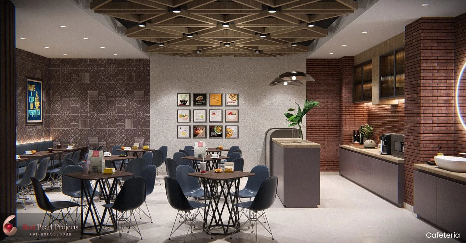 Architectural visualization of a student cafe and common area